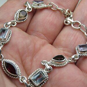 Sterling Silver Aquamarine Citrin Amethyst Garnet Bracelet